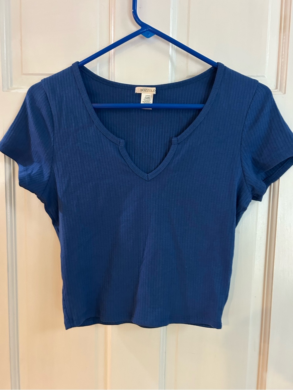 Bozzolo Women's Navy Ribbed Notch-V Crop Top